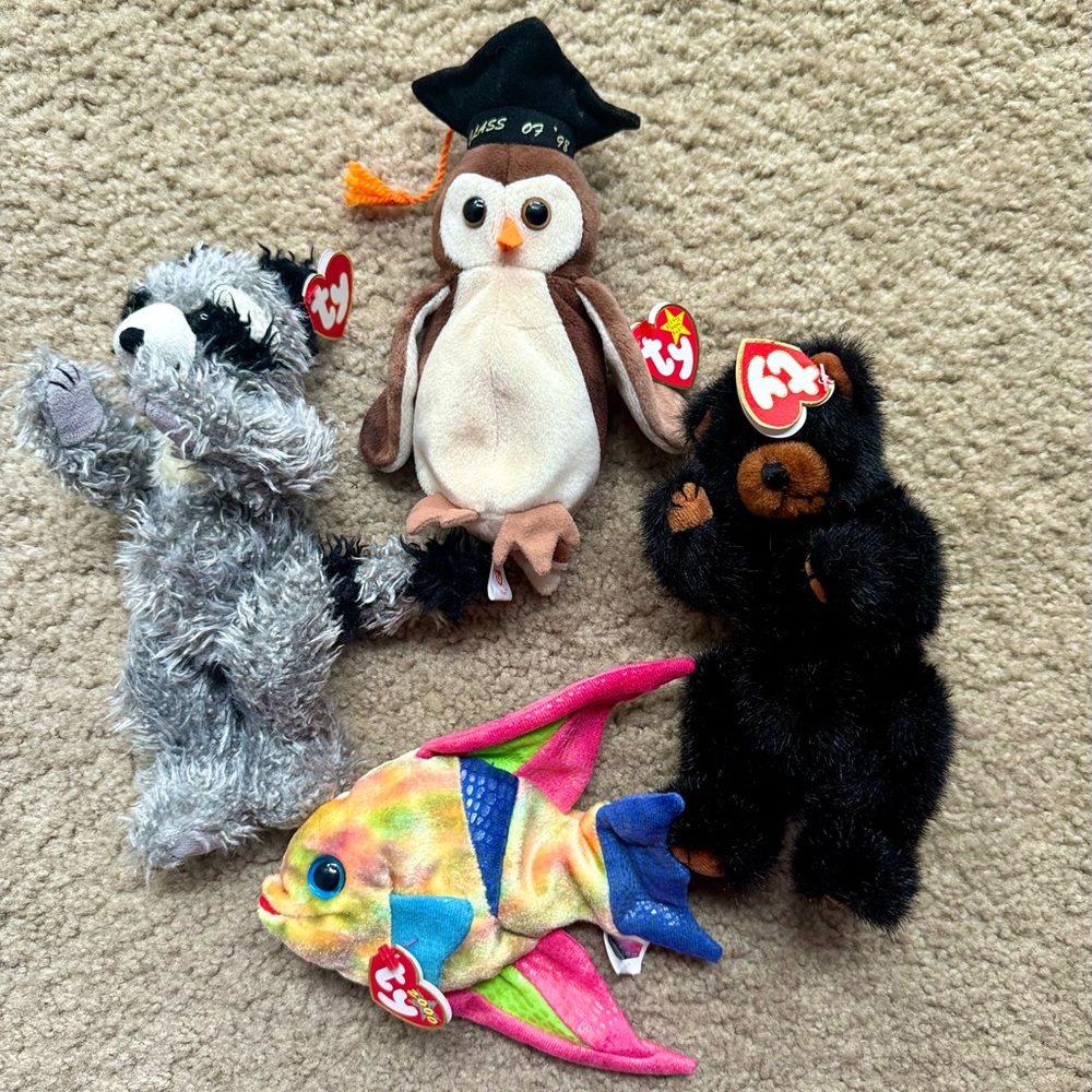 NWT Vintage TY Plush Set of 4 | Beanie Babies & Attic Treasures 90s Collectibles